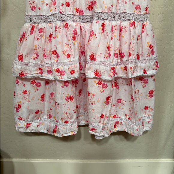 LoveShackFancy White Dress with Pink Floral Print 100% Cotton - Picture 3 of 5